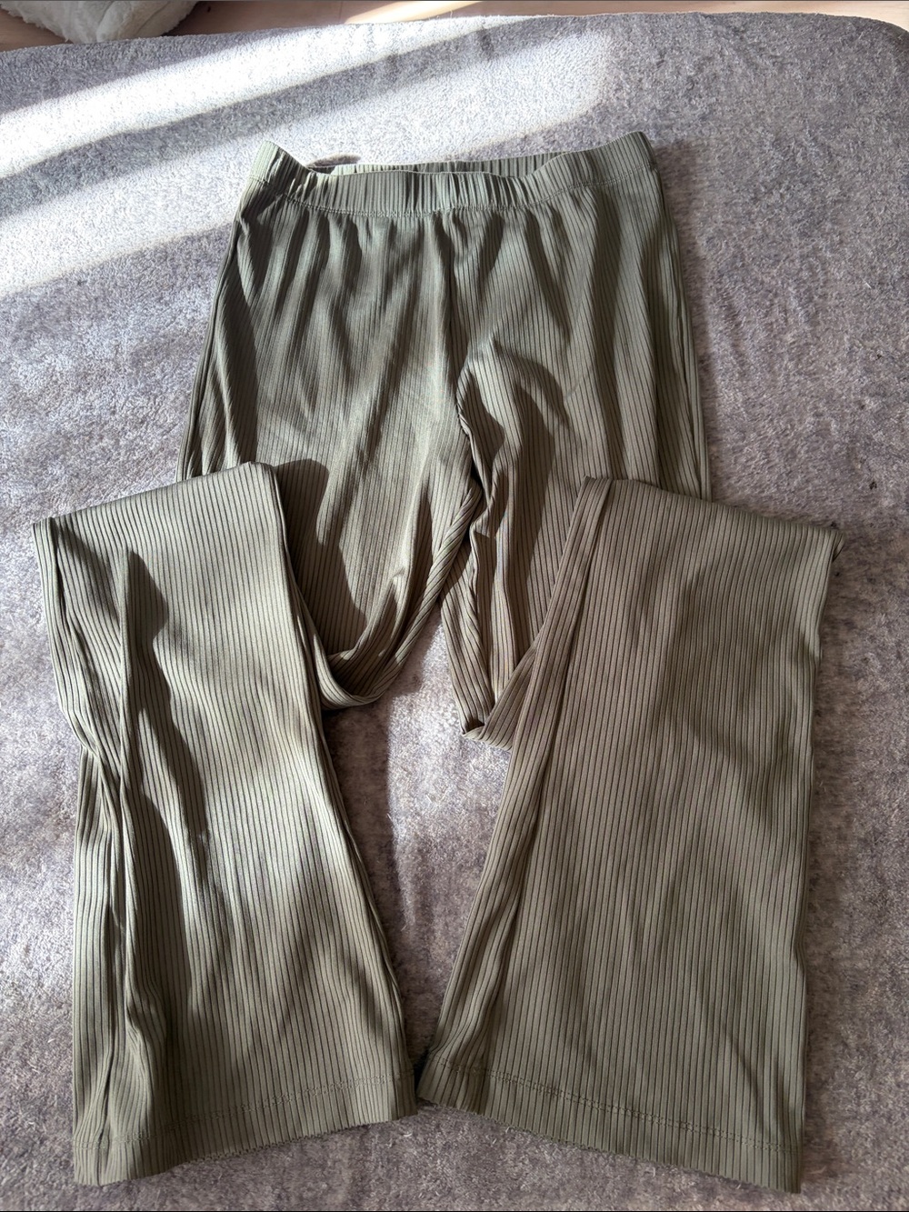 Ambiance Olive Green Ribbed Wide-Leg Pants